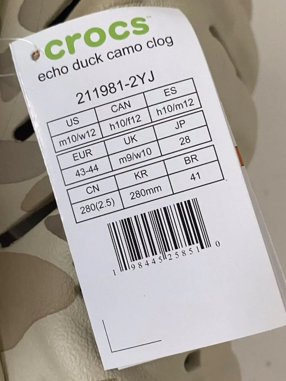 Crocs Echo Duck Camo Clog Slip On Shoes Sandals 211981-2YJ Men’s Sz 10 W 12 NEW